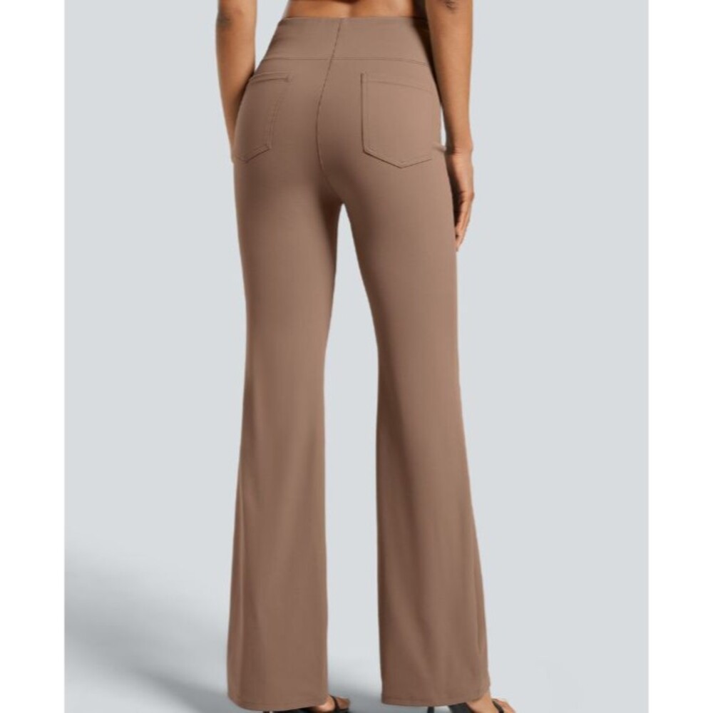 Halara Flex High Waist Back Pocket Pull On Flare Pants Light Brown Size Small